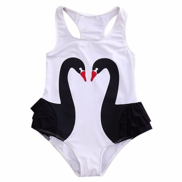 

kids baby girls swan swimsuit swimwear bathing one-piece swimming clothes