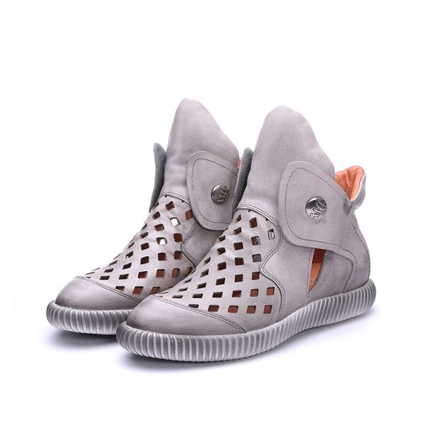 

women's boots new arrival female casual shoes genuine leather hook & loop breathable soft vintage lady flat boot, Black