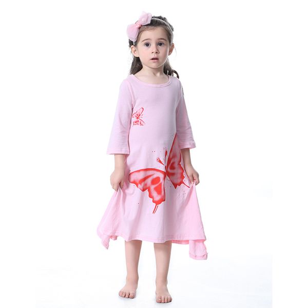 

long sleeve kids dresses for girls 2019 new butterfly pattern casual cotton children clothing 2 3 4 5 6 7 8 year girls clothes, Red;yellow