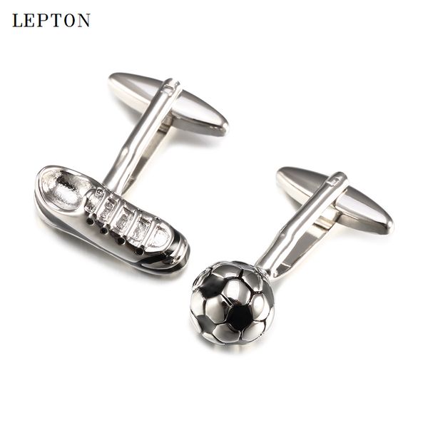 

soccer style cufflinks for mens shirt cuffs cufflink accessories lepton brand white football cuff links with gift box, Silver;golden