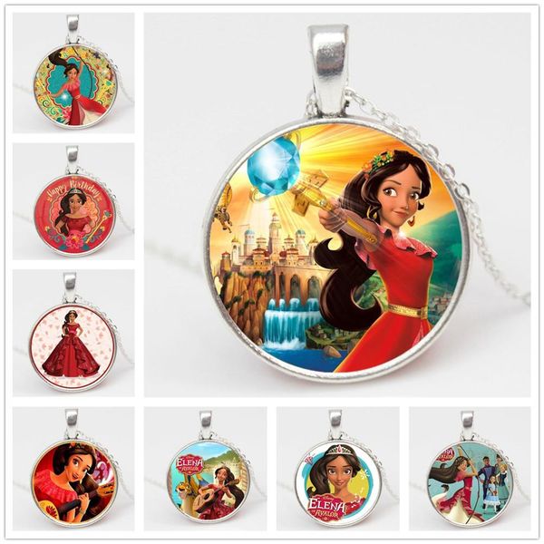

elena of avalor necklace art latam princess elena necklace glass round necklaces for girls and women pn021, Silver