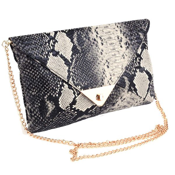 

women's snakeskin print accent envelope statement clutch bag