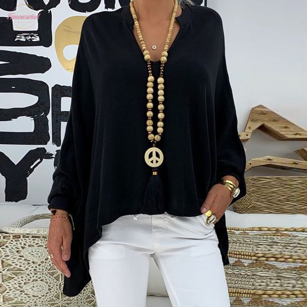 

feitong blouse female clothing womens loose plus size solid long sleeve v neck pullover blouse shirt plus size 5xl, White