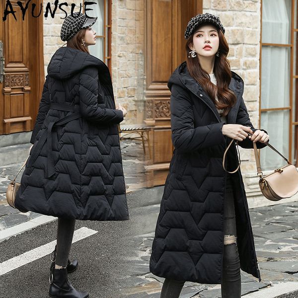 

women's down & parkas ayunsue winter coat women clothes 2021 long parka cotton jacket hooded plus size korean chaquetas mujer kj5012, Black