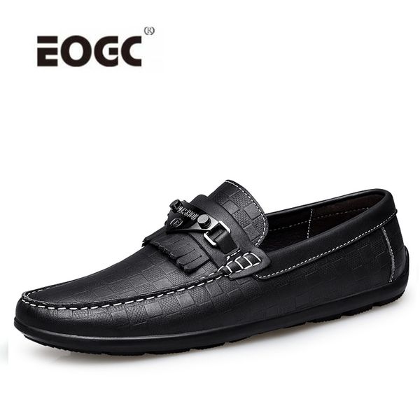 

quality natural leather men shoes loafers moccasins new breathable men's casual driving shoes men slip on flats, Black
