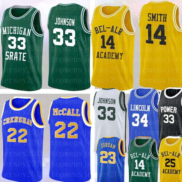 

larry 33 bird kareem abdul-jabbar earvin johnson college lew alcindor 34 jesus shuttlesworth jerseys bel-air academy 14 smith 25 banks, Black