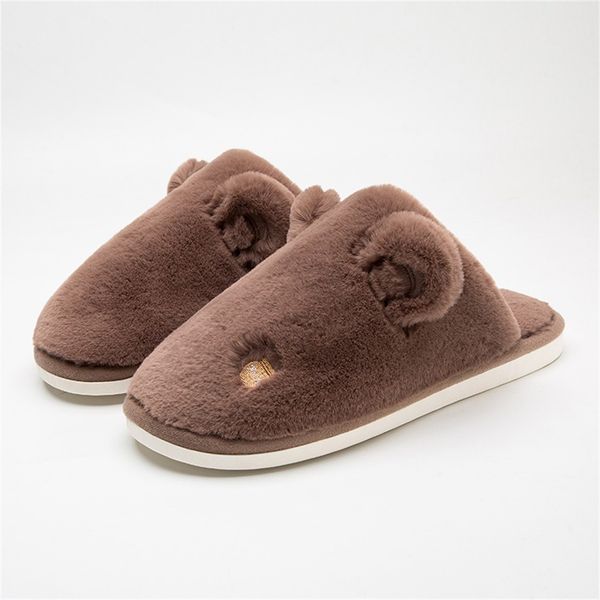 

cute bear ear men slippers platform flat with mans footwear warm plush floor Â casual sneakers for man floor warm furry slipper, Black