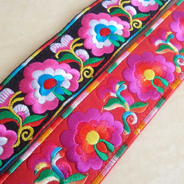 

c47 china miao tribal embroidered decor belt cotton multi flowers, Black;brown