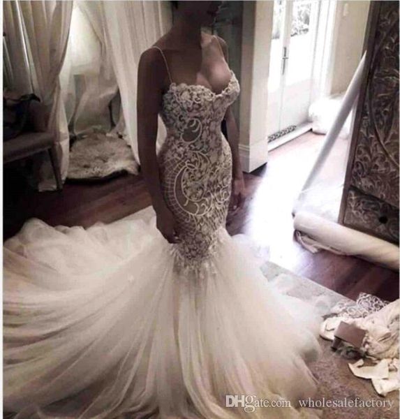

2019 white full lace mermaid wedding dresses spaghetti beach bohemian bridal gown plus size custom made bc1313