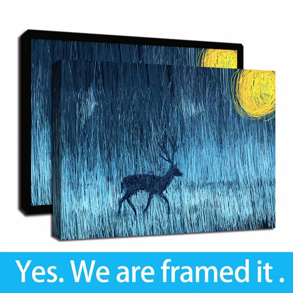 

canvas prints picture bathroom wall decor abstract starry night moon elk animal artwork deer canvas painting framed ready to hang