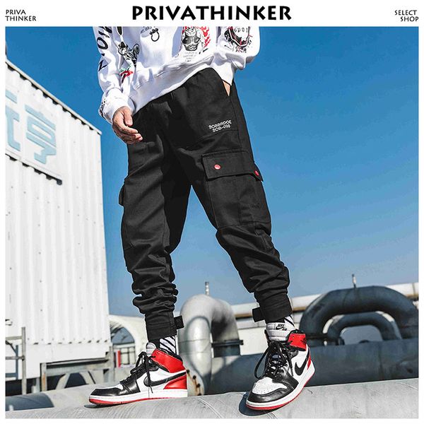 

joggers ankel-length camo pants 2018 mens pockets japanese sweatpants male korean pants hip hop track 4xl, Black