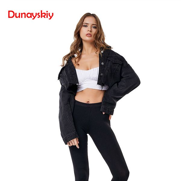 

black drop shoulder long sleeve frayed hem ripped crop denim jacket women high street single breasted solid short jackets, Black;brown