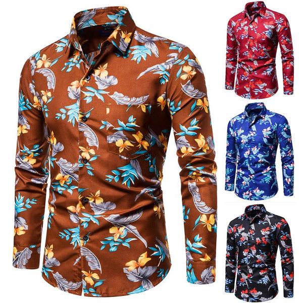 

men's floral shirt long sleeve fashion casual hawaii beach shirts, White;black