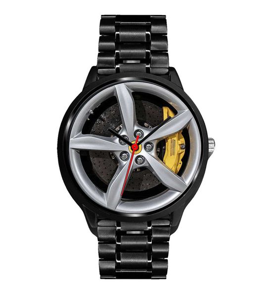 

carriage wheel men wrist watch stainless steel custom impression design printed rim watch black, Slivery;brown