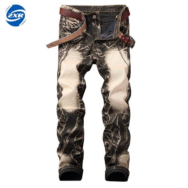 

hip hop knee hole side zipper slim distressed jeans men's casual vintage ripped jeans pantdistressed retro holes denim trousers, Blue