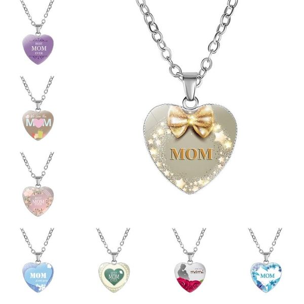 

love you mom necklace charm glass heart pendant 8 styles fashion gemstone necklaces simple jewelry mother's day gift, Silver