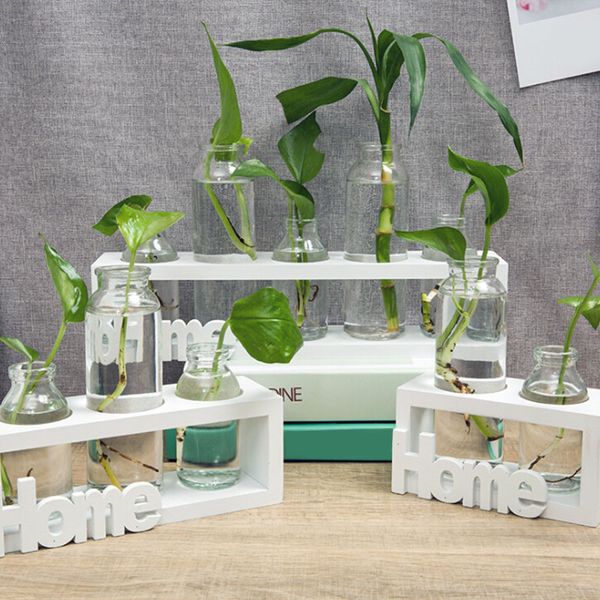 

glass and wood vase planter terrarium table deskhydroponics plant bonsai flower pot hanging pots with wooden tray home decor
