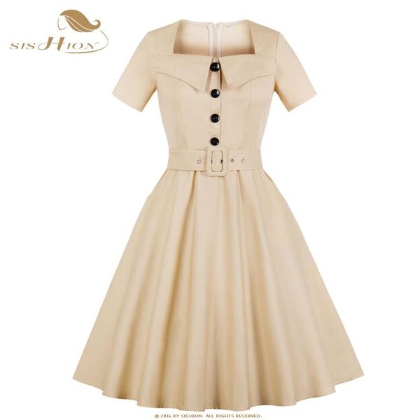 

casual dresses sishion elegant cotton swing dress hepburn vintage female 50s 60s rockabilly plus size sp1057, Black;gray