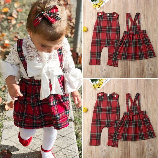 

uk stock baby girl sister match christmas romper sling dress plaid xmas outfits, Red;yellow