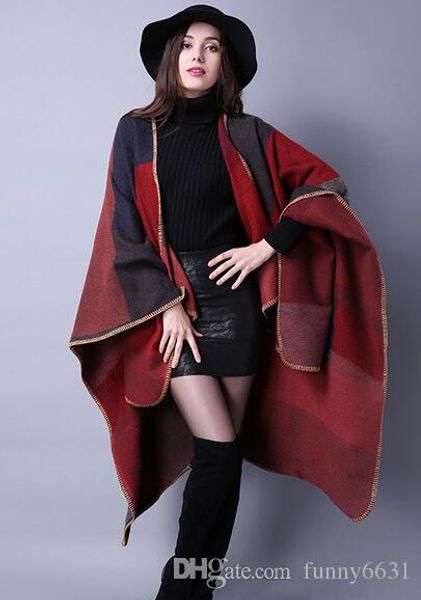 

5pcs autumn winter scarf grid woman travel shawls wool spinning ladies national intensification cloak 18colors cape christmas party cappa, Blue;gray