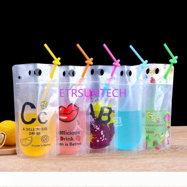 

500мл нового дизайн пластикового напитка упаковка сумка для напитков сока молока кофе, с ручкой и отверстиями для соломенной lx0741