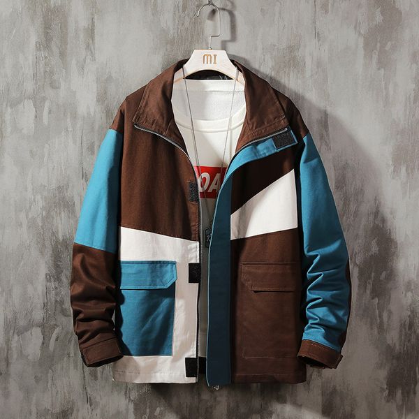 

brand fashion cargo with bigger pocket jacket men 2019 autumn spring patchwork japan style clothing plus asian size m-5xl, Black;brown