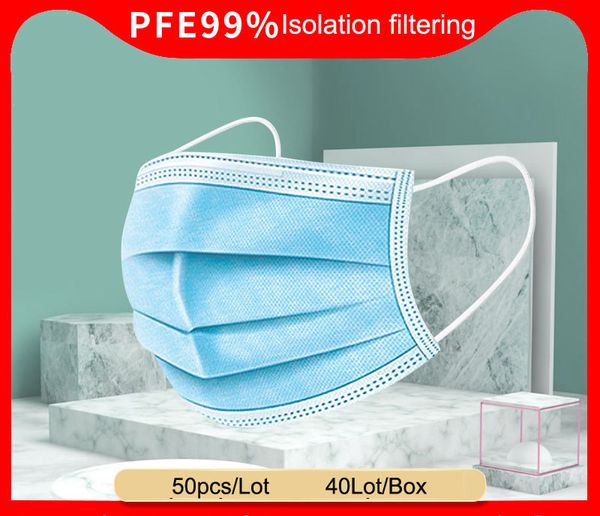 

50pcs/lot disposable mask 3 layers meltblown non-woven dustproof face mask facial protective cover masks anti-dust mask vt1320