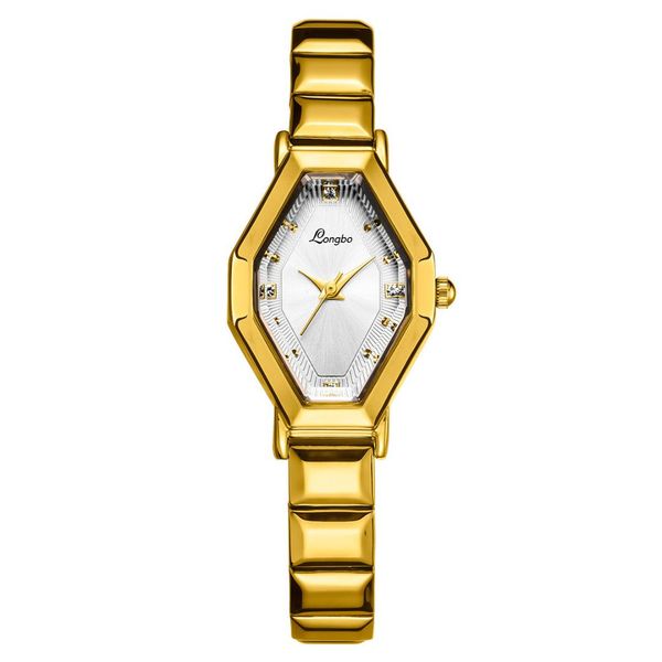 

longbo diamond geometric polygon dial starry stainless steel belt ladies watch 2019 new fashion ladies watch zegarek damski, Slivery;brown
