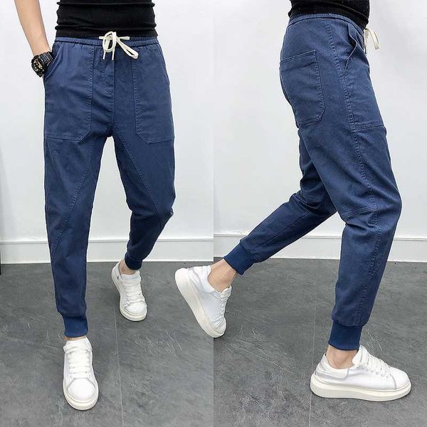 

2020 spring summer blue little feet pants casual harem pant loose slim fit men joggers streetwear pantalones hombre pants men, Black
