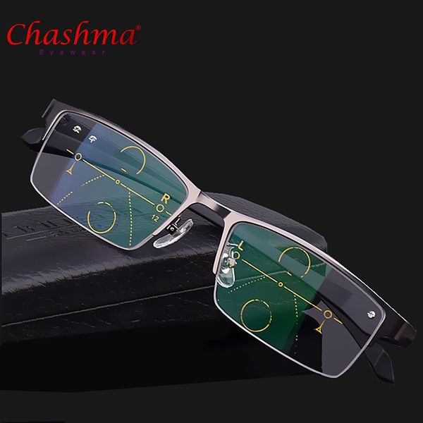 

2020 titanium alloy quality multifocal lenses reading glasses men fashion half rim progressive glasses square diopter, White;black