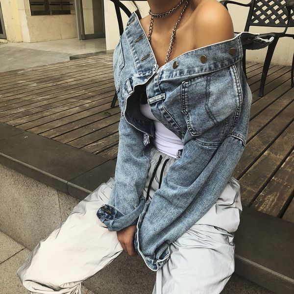 

european style antique bat sleeve antique short style women jeans jacket female loose bf long sleeved jacket, Black;brown