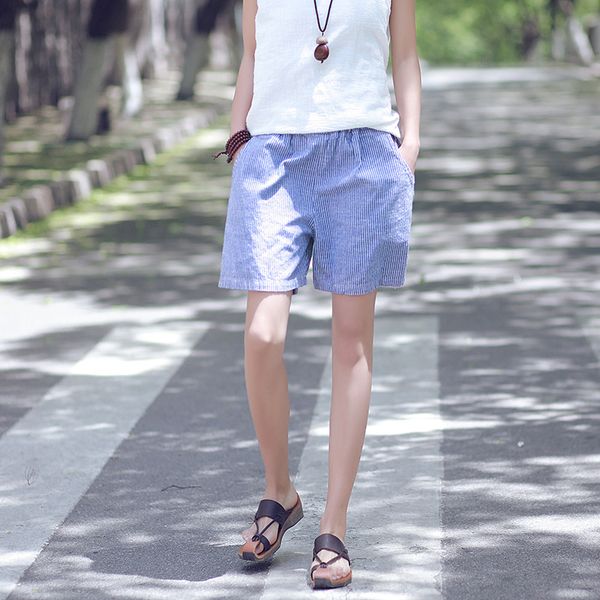 

johnature women striped shorts loose casual 2020 summer new brief vintage  elastic waist fashion clothes shorts women, White;black