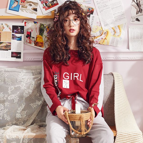 

long sleeve cotton pajama sets 2018 new round neck letter sleepwear spring autumn sleep lounge lingerie underwear big yard -2xl, Blue;gray