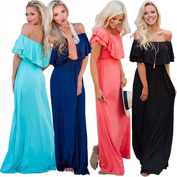 

women's casual dress women casual dresses nightclub long dresses beach skirts slash neck dress, Black;gray