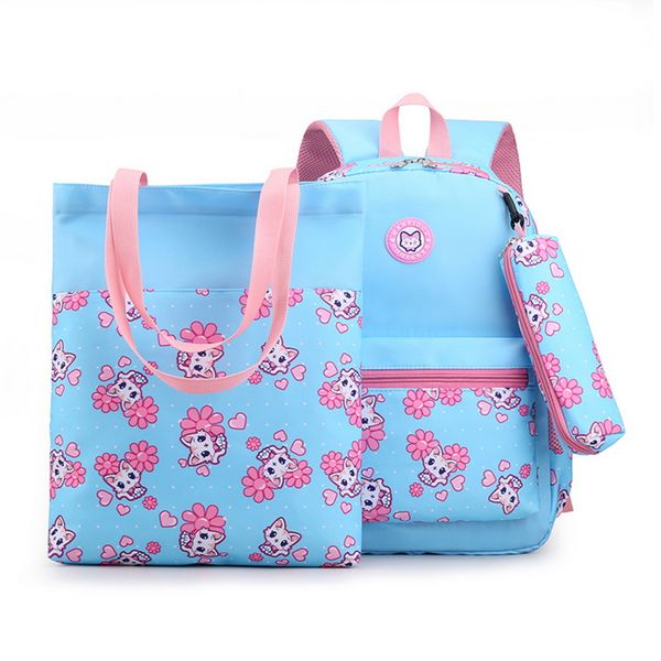 

loozykit school bags for girls kids cute cat printing school backpack 3pcs/set children schoolbags fashion cartoon girl backpack