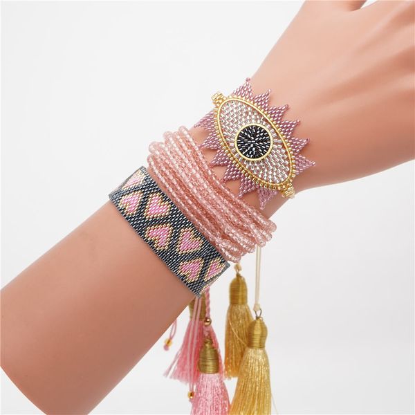 

go2boho miyuki beads bracelet turkish evil eye pulseras mujer 2019 joyeria heart bracelets mexican jewelry women tassel armband, Golden;silver