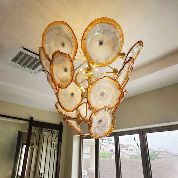 Lampadario moderno Lampade di Murano in oro Lampadari da 36 pollici Illuminazione G9 LED Lampadario a sospensione con catena di fiori Art Decor Lights