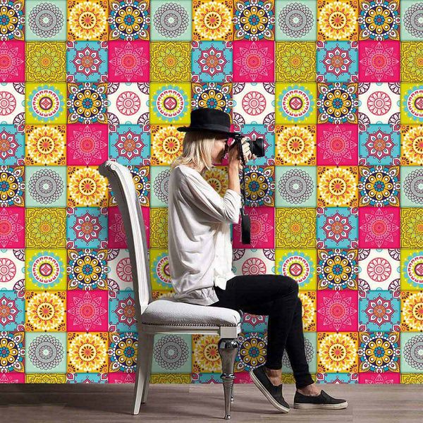 

decorative tile stickers set waterproof removable adhesive backsplash tile stickers for home kitchen bathroom decor 10 pcs/set 6x6 inches