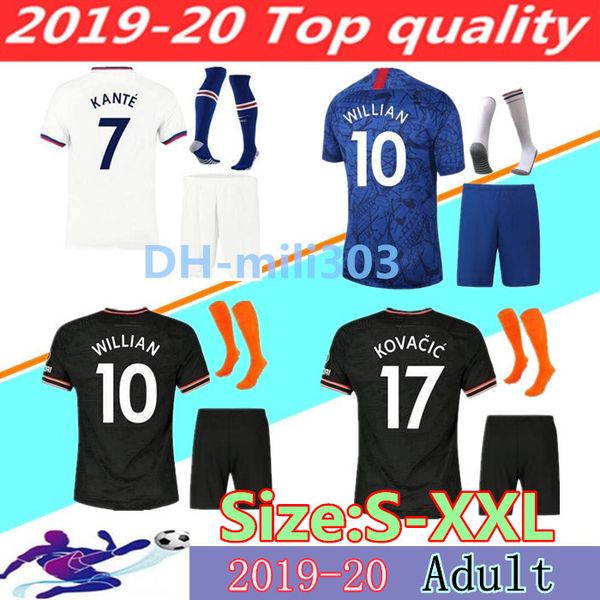 

19 20 kante pulisic soccer jersey kits home away third 2019 2020 lampard odoi willian david luiz giroud camiseta de football shirt uniforms, Black