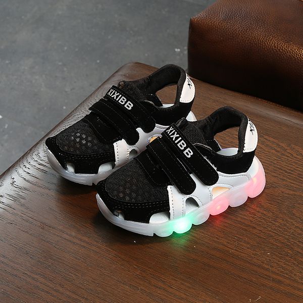 

davidyue kids sandals for girls boys luminous summer glowing flat baby first walkers sandals beach baby led light sandals y200619, Black;red
