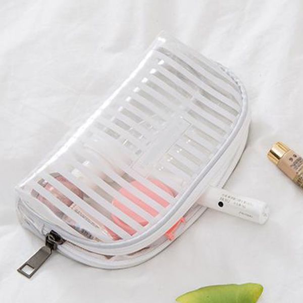 

storage bag transparent pvc striped pattern multifunction large capacity waterproof cosmetic travel zipper closure portable