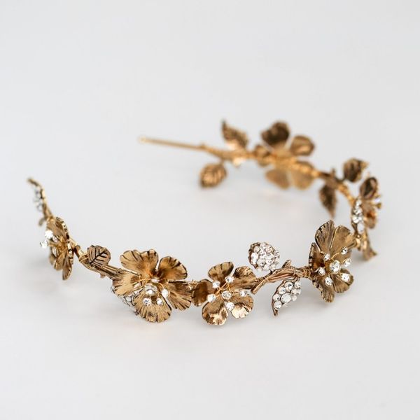 

vintage gold flower women crown bridal tiara hairband handmade rhinestone wedding prom hair accessories, Golden;white