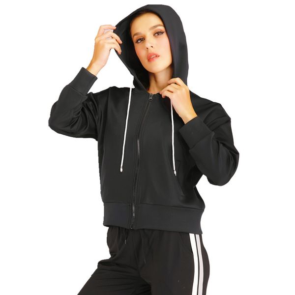 

2019 autumn and winter sports coat with a loose zipper and long sleeve jacket outdoor training running long-sleeved jacket women, Black;red