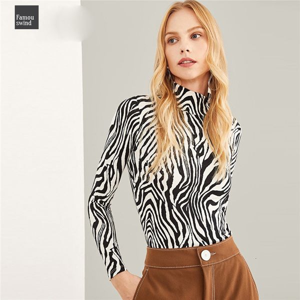 

black and t shirt highstreet high neck зебра белая печать длинные mouw tee извлекаться женщин и топов, White