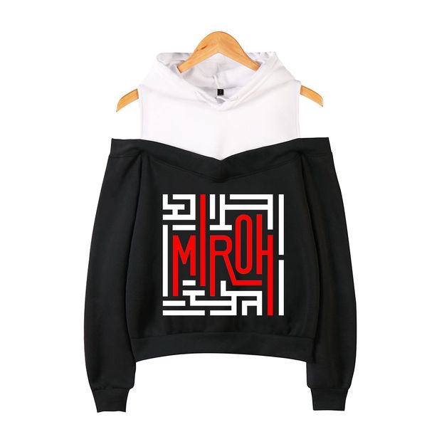 

new stray kids kpop off shoulder hoodies women fashion long sleeve hooded sweatshirts 2019 harajuku streetwear k pop clothes, Black