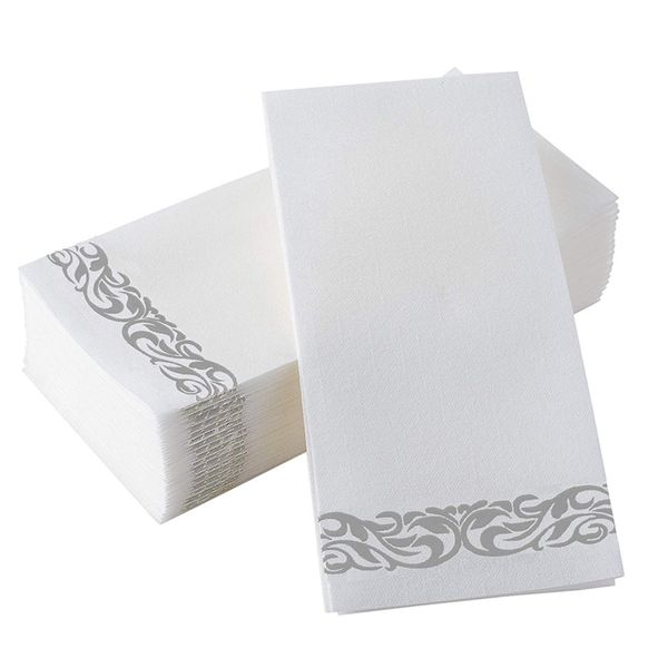 

linen like napkin with silver floral wine pattern for decorative napkins suitable for kitchen, bathroom, wedding or event