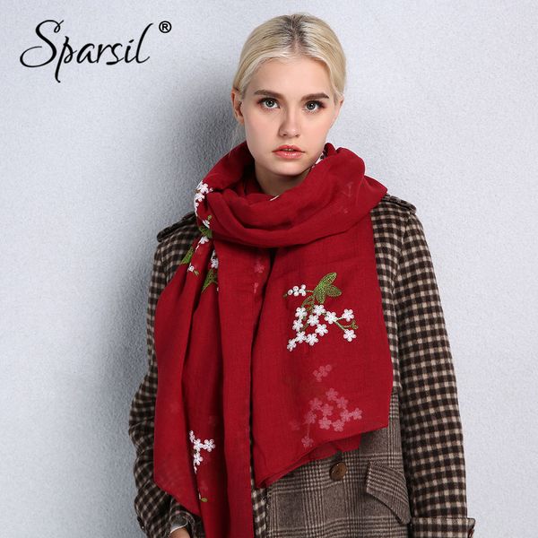 

sparsil spring new fashion soft women scarf plant embroidery cotton linen scarves female 180cm big shawls warm beach scarf hijab