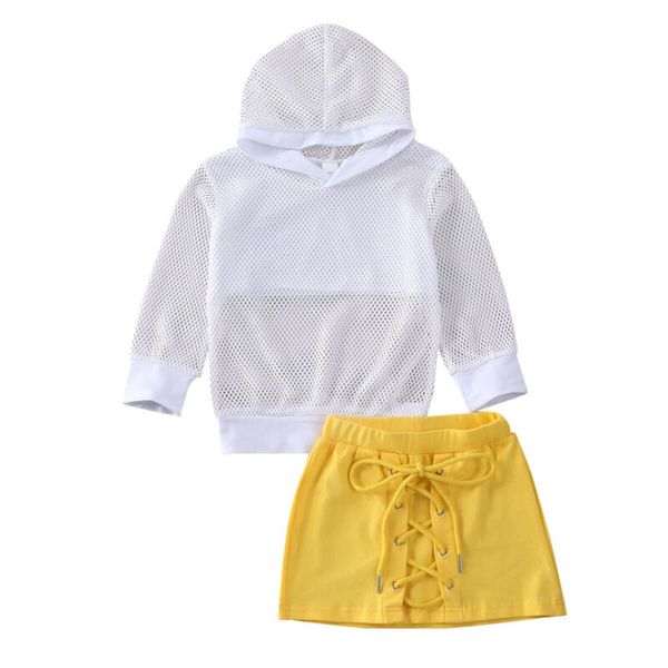 

new baby girl kid long-sleeve t-shirt hooded mesh skirt clothes, White