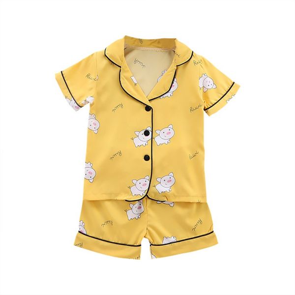 

baby clothes kids pajamas for boys girls piggy print outfits set short sleeve blouse +shorts sleepwear pajamas 2pcs, Blue;red