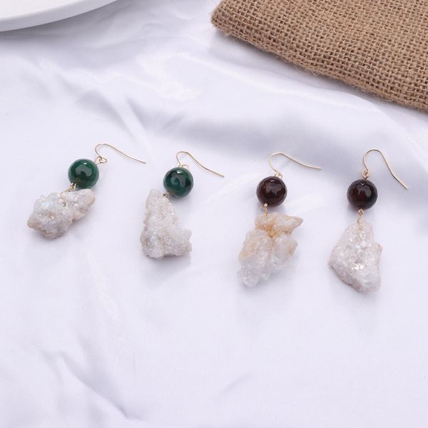 

new fashion natural irregular stone dangle earrings colors beads handmade drop earring mujer vintage jewelry korean 2019, Silver
